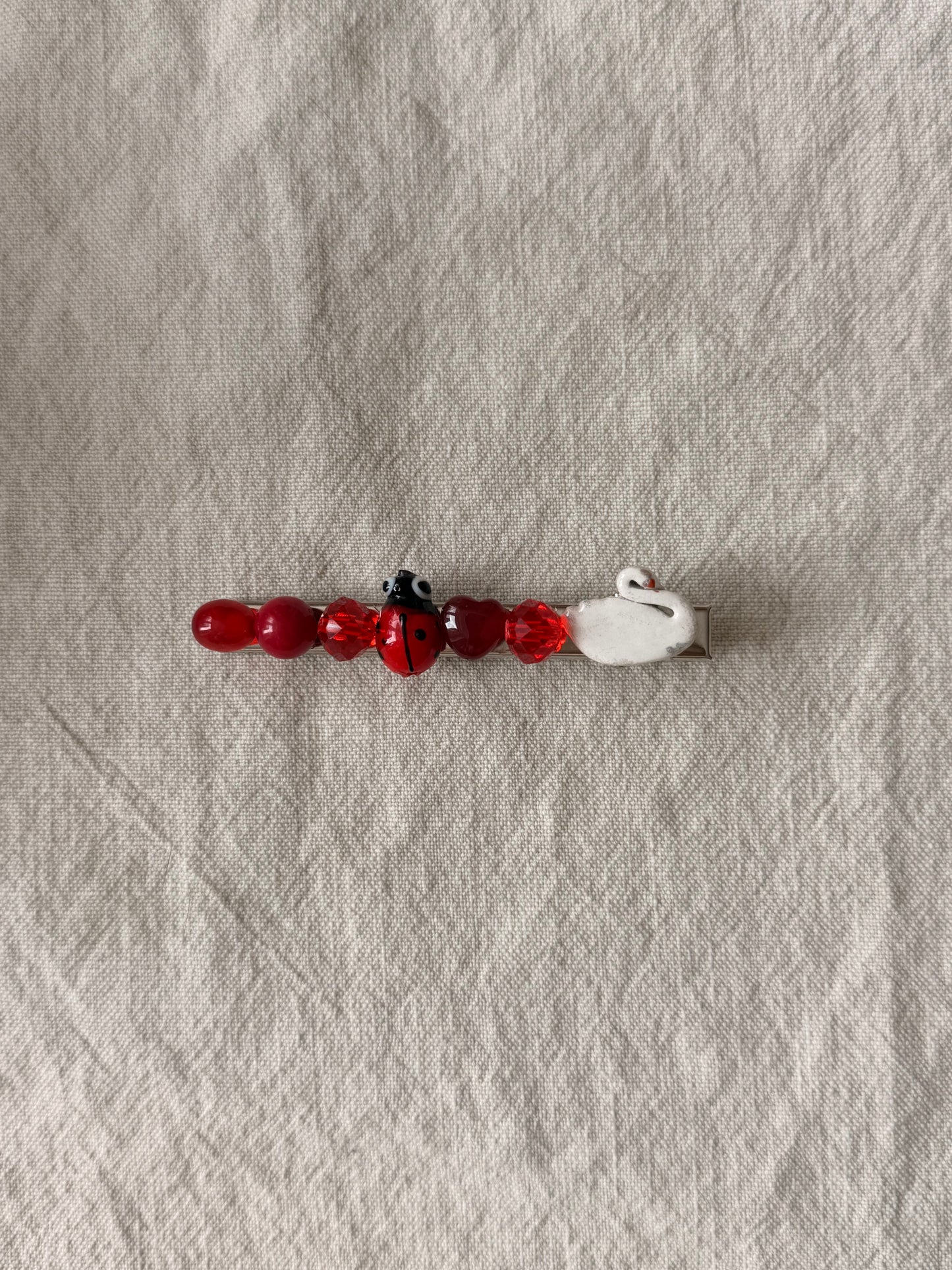 Swan barrette - ladybug red