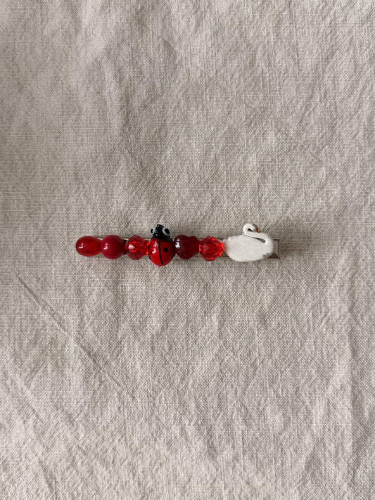 Swan barrette - ladybug red